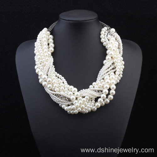 Handmade Weave Beads Pearl Twisted Statement Collar Necklace